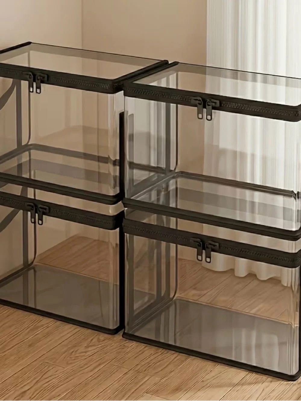 🆕 2pk-Clear Zippered Storage Box with Black Trim - Home Storage & Organization